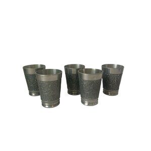 5 German Pewter Cups Glasses Cordial Liqueur Frieling Zin Raised Relief Vintage